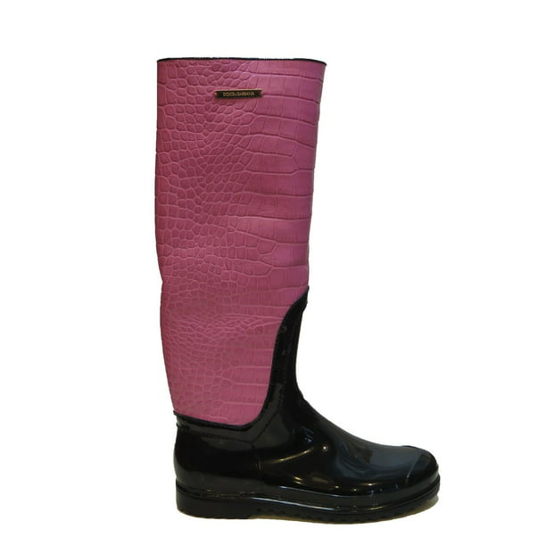 Dolce & Gabbana Italy Womans Burgundy Crocodile Leather Rubber Narrow Rainboots Boots 7 6 
